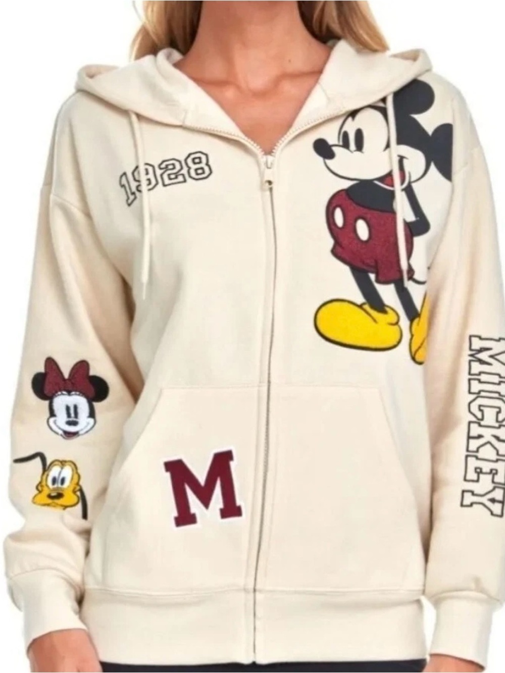 Disney Mickey Mouse Ivory Hooded Zip Up Jacket szXXl